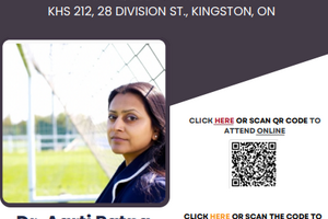 Conference information poster with image of Dr. Aarti Ratna looking at camera.